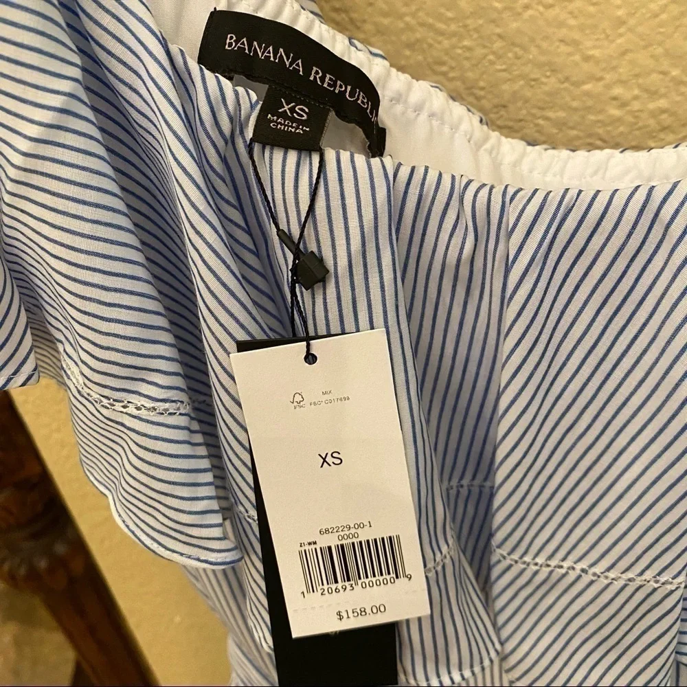 NWT~BANANA REPUBLIC Striped One Shoulder Ruffled Maxi Summer Dress Size Xsmall